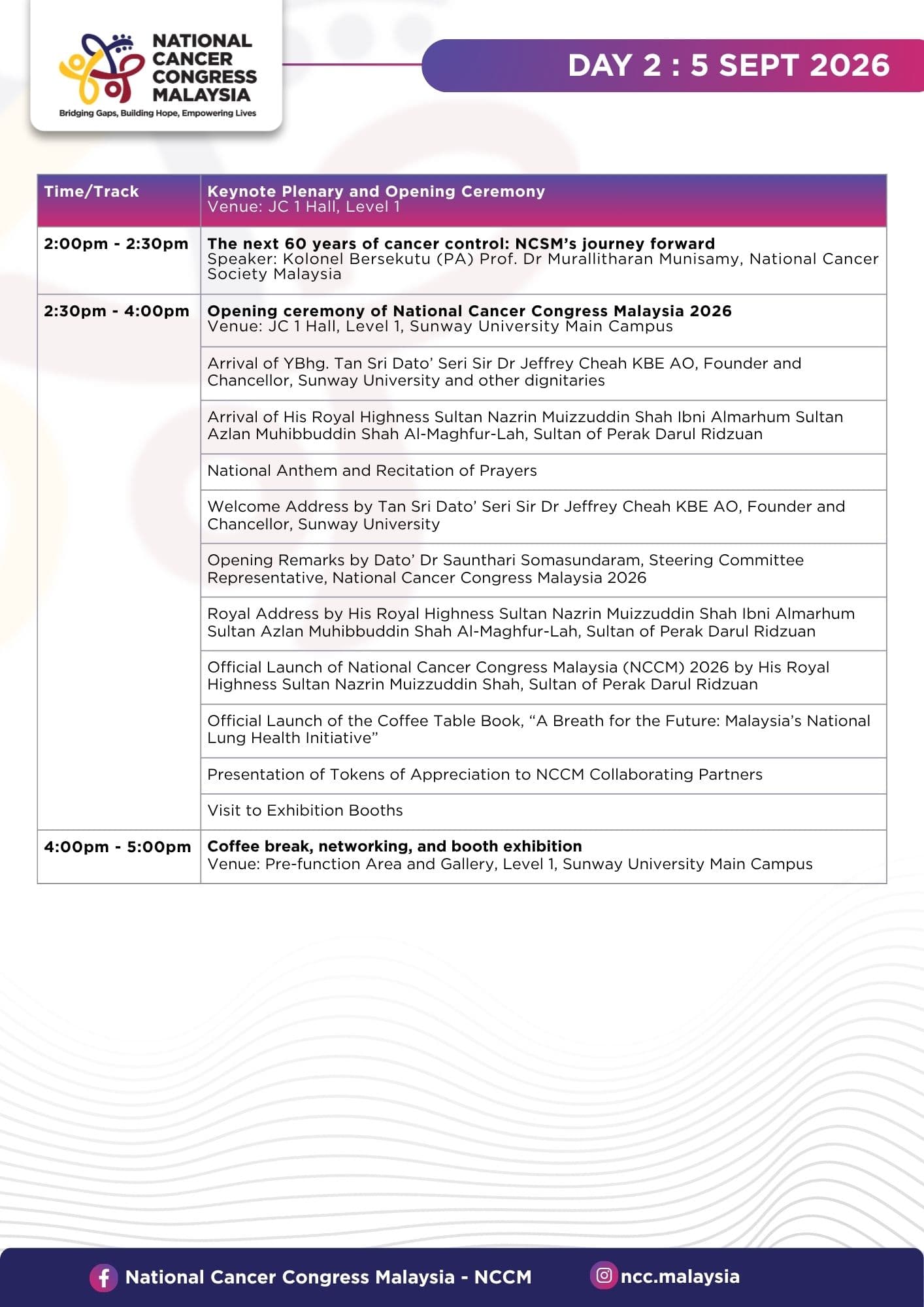 Day 2 agenda, Keynote plenary and opening ceremony