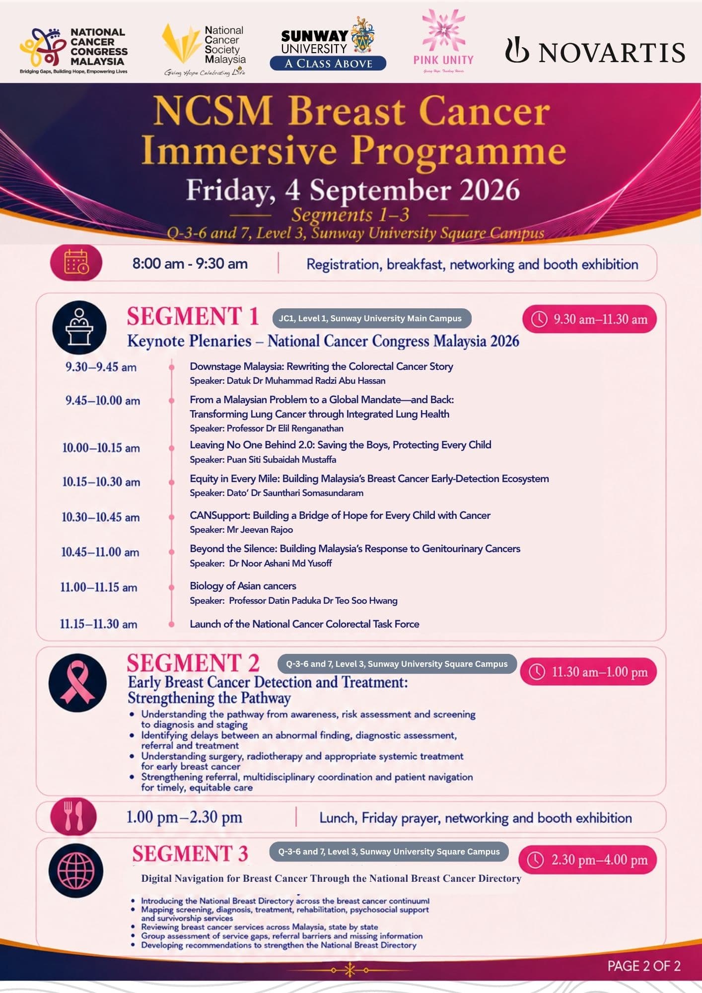NCSM Breast Cancer Immersive Programme agenda